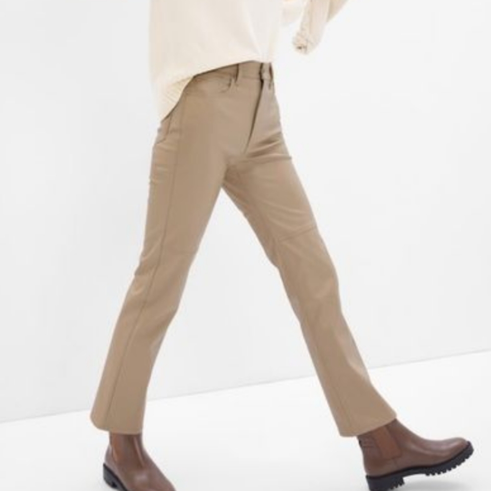 NWT Gap beige vegan leather pants.  Cheeky straight high rise pants, size 26 or